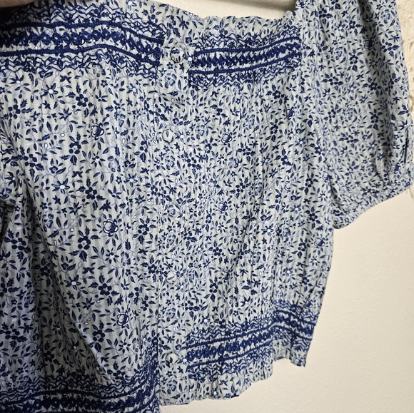 Madewell Jeanette Top in Florentine Floral In Blue Cropped Ruffle NWT Size M - Picture 10 of 14